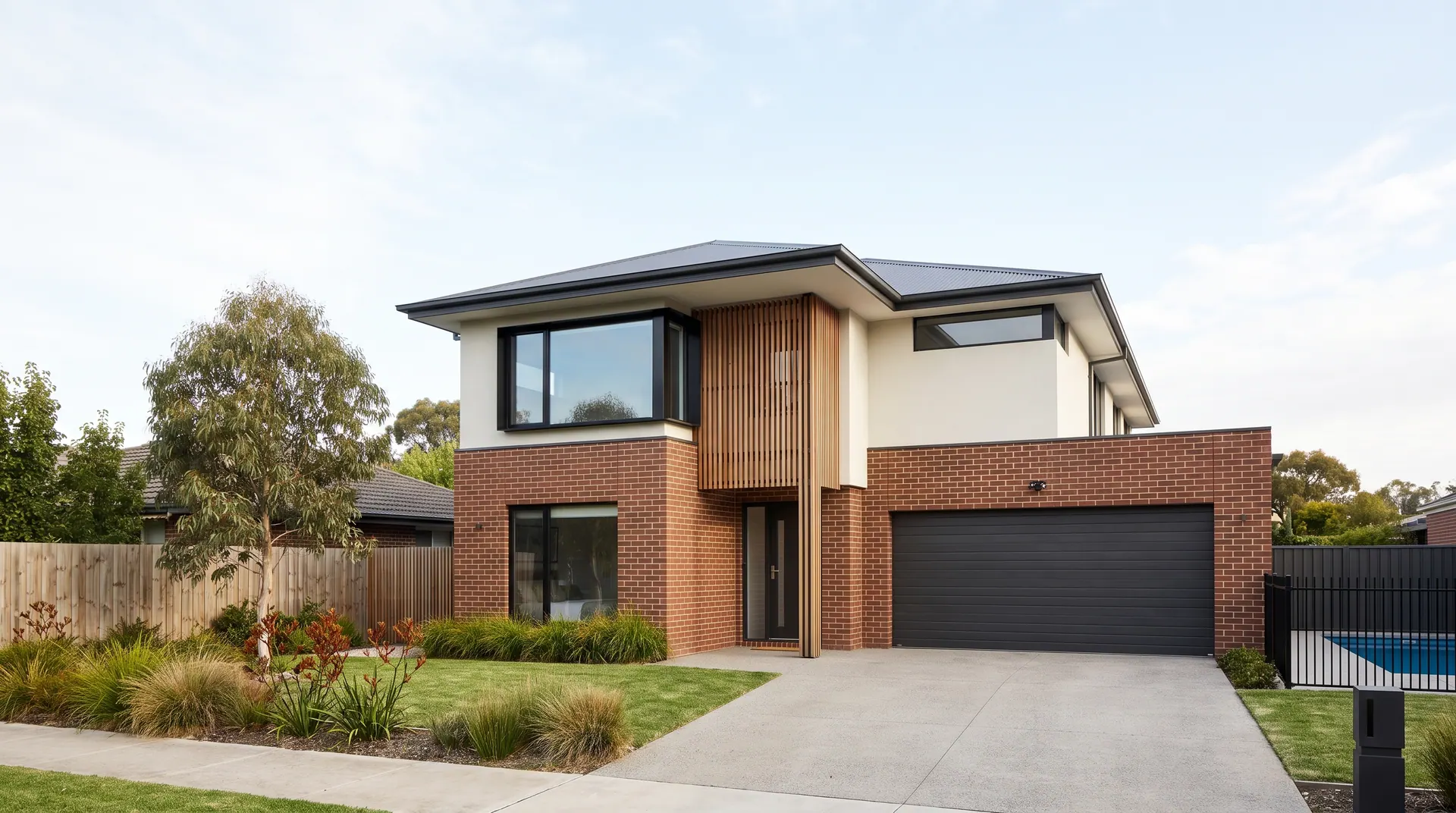 Illustration of a two-storey brick home on a calm morning. The reference house used throughout this site.